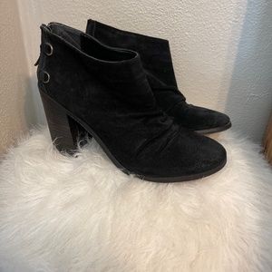 Black suede chunky heel boot